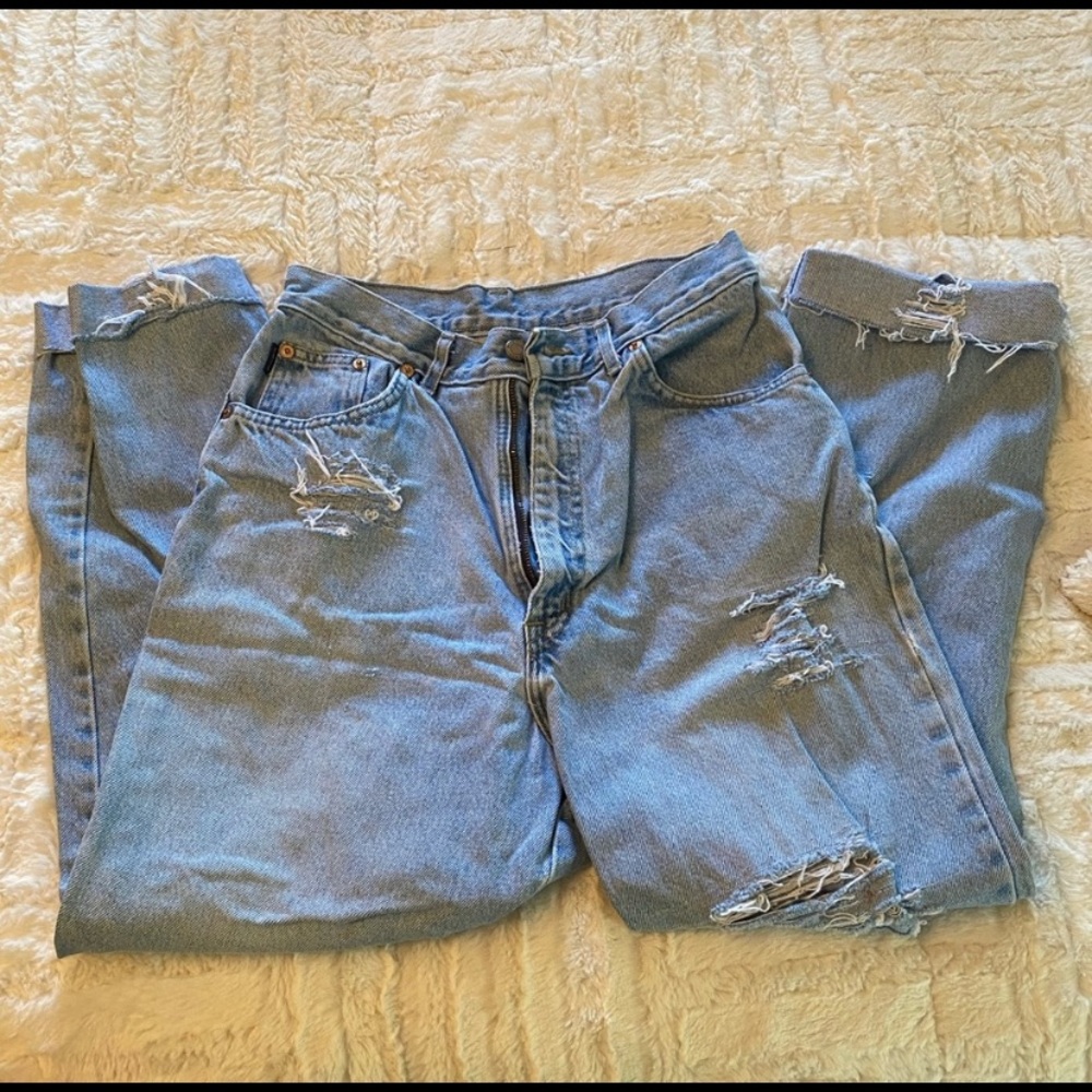 Chic distressed high waisted mom jeans